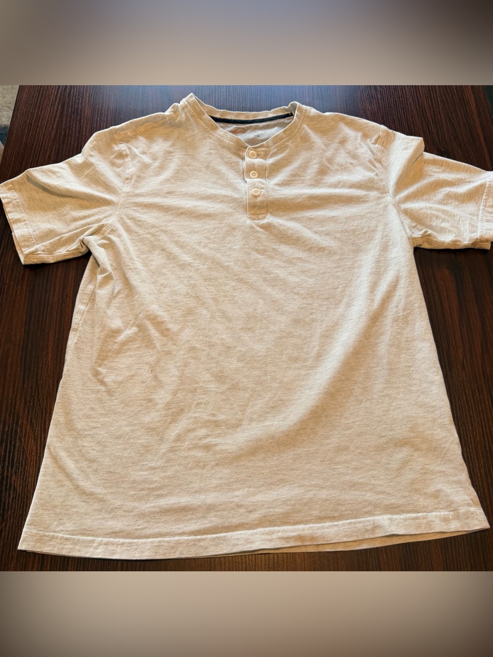 Weatherproof Vintage Mens Oatmeal Beige Short Sleeve Henley Shirt Top Size L